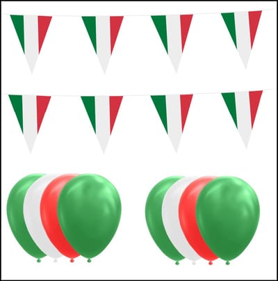 Italie feestpakket Big – 6x Vlaggenlijn 10 meter + 150 ballonnen groen/wit/rood - Versiering Slinger Feestdecoratie Decoratie