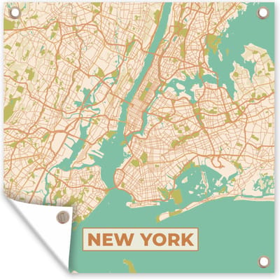 Tuin poster New York - Vintage - Stadskaart - Plattegrond - Kaart - 200x200 cm - Tuindoek