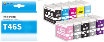 INKFIND T46S inktcartridge 10 Pack (PK+C+VM+Y+LC+VLM+GY+MK+LGY+DV) compatibel met Epson T46S1/T46S2/T46S3/T46S4/T46S5/T46S6/T46S7/T46S8/T46S9/T46SD) voor Epson Surecolor SC-P700 -10-pack 2 zwart + 8 kleuren