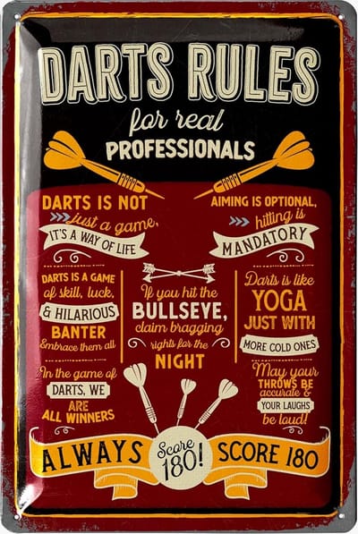 Decoratief Tinnen Bord Dartregels - Vintage Metalen Wandbord