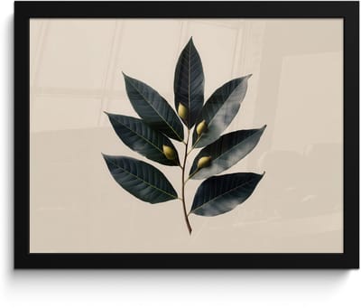 Poster in lijst - Fotolijst 40x30 cm - Posters - Laurierbladeren - Bloemknoppen - subtiel - Posterlijst zwart - Decoratie - Wanddecoratie woonkamer - Muurdecoratie slaapkamer