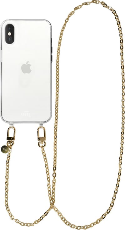 xoxo Wildhearts siliconen hoesje - Geschikt voor iPhone Xs Max - Dreamy - Telefoonhoesje - Hoesje met koord - Gouden ketting - lang telefoonkoord - Transparant hoesje (lange variant)
