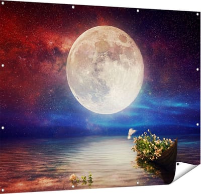 Gards Tuinposter Volle Maan in de Hemel boven het Water - 150x120 cm - Tuindoek - Tuindecoratie - Wanddecoratie buiten - Tuinschilderij
