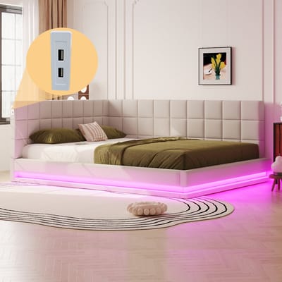 REDOM Slaapbank – 90/180x200 cm – Met LED-verlichting & USB – Linnen – Beige