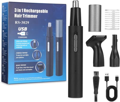 3-in-1 Neushaartrimmer voor mannen - Pijnvrije Oor- en Wenkbrauwverzorging met USB-C-oplaadfunctie