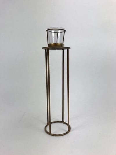 T.Light Holder 10x10x30 cm Clear Glass Blue Gold