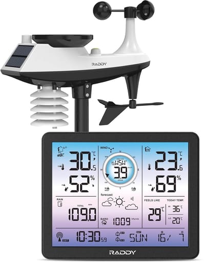 Weerstation Draasloos Binnen/Buiten - Weerstation - Paars - Draadloze Verbinding - 7,4 Inch Digitaal Scherm - Voor Binnen en Buiten