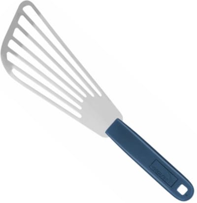 Déglon Flexibele spatel met gleuven – ergonomisch ontwerp – roestvrijstaal – blauw handvat – 28 cm