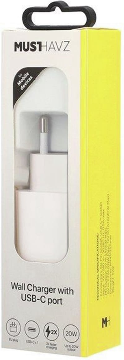 Musthavz USB-C Oplader - 20W - USB-C - met Power Delivery - Wit