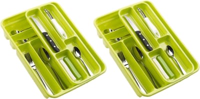 Plasticforte Bestekbak - lime groen - 10-vaks - 2 lagen - besteklade - organizer