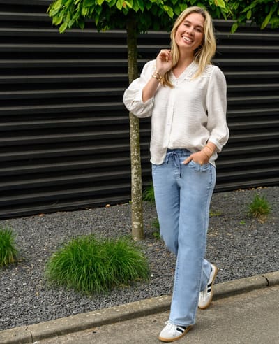Je m'appelle Dames Broek Straight fit Met stretch - Blauw - Maat S
