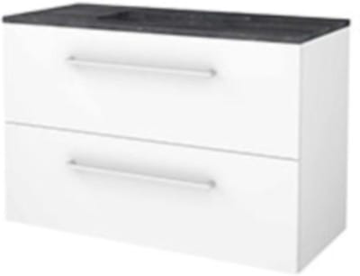 Basic-Line Start 46 Badkamermeubelset - 100 x 46 cm - Met Grepen - 2 Lades - Hardstenen Wastafel - Zonder Kraangat - Ice White