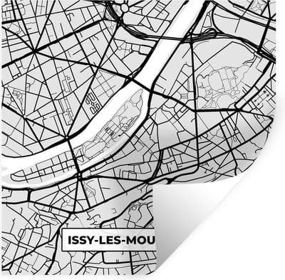 Muurstickers - Sticker Folie - Kaart - Stadskaart - Frankrijk - Issy-Les-Moulineaux - Plattegrond - 100x100 cm - Plakfolie - Muurstickers Kinderkamer - Zelfklevend Behang XXL - Zelfklevend behangpapier - Stickerfolie