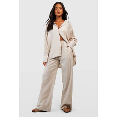boohoo Dames Katoenen tonale streepjes pyjama broek | Steen | Maat: 42