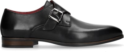 Manfield - Heren - Zwarte leren gespschoenen - Maat 43