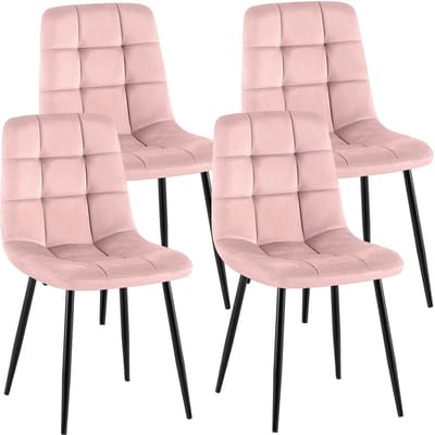 CLP Antibes Set van 4 Eetkamerstoelen - Zonder armleuning - Metaal frame - Velvet - Fluweel/roze