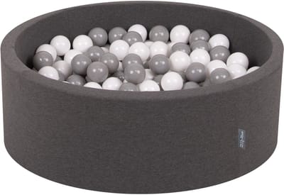 KiddyMoon ballenbad 90x30cm met 200 ballen ∅ 7cm ballenbad met kleurrijke ballen - voor baby's kinderen rond - donkergrijs: wit grijs