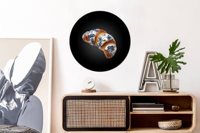 WallCircle - Wandcirkel - Muurcirkel - Croissant - Bloemenpatroon - Delftsblauw - Aluminium - Dibond - 60x60 cm - Binnen en Buiten