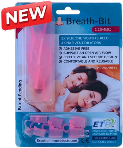 BreathBit Combo. Alternatief voor Mondtape, Afspoelen & Klaar, Veilig en comfortabel, anti snurk, anti mondademen, bevorderd Neus-ademen. Voor de laagste kosten per dag! "100% medisch Siliconen." Kleur: Roze/Pink.