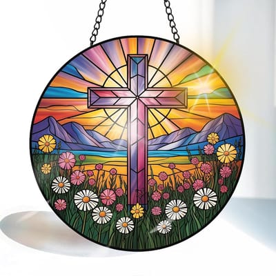 Kleurige Glazen Zonvanger 20cm, Decoratief Raam Ornament met Ketting en Haak, Ideaal voor Woonkamer, Tuin of Balkon, Uniek Cadeau Idee