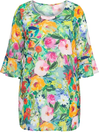 MIAMODA - Dames - Tuniek A-lijn all-over print 3/4-mouw - Mintgroen - Maat 42