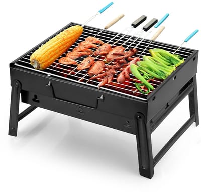 Draagbare opvouwbare houtskoolbarbecue, roestvrijstalen houtskoolbarbecue voor buiten koken, kamperen, wandelen, picknicken