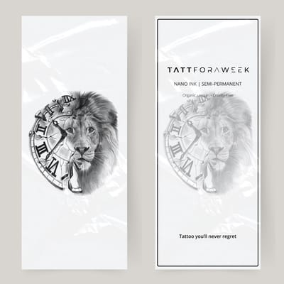Grote nep tattoo klok & leeuw | Neptattoo volwassenen | Tijdelijke tattoo voor volwassenen | Temporary tattoo | Plaktattoos voor volwassenen | Neptattoos | Probeer zorgeloos een tattoo | tattforaweek