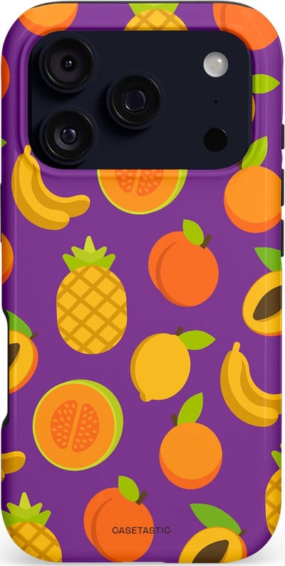 Casetastic hoesje geschikt voor Apple iPhone 17 Pro - MagSafe - Dubbellaagse bescherming - Tropisch Fruit Feest - Fashion Case - Lavendel Okergeel Oranje