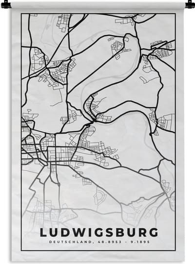 Wandkleed - Wanddoek - Stadskaart - Plattegrond - Ludwigsburg - Kaart - 120x180 cm - Wandtapijt