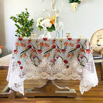 Nappe de table à manger de style nordique, tapis, luxe léger et haut de gamme, feutre, broderie dentelle, table à thé, nappe rectangulaire 130x130cm 1pcs