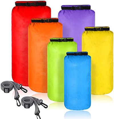 Set van 6 waterdichte droogtassen voor kajakken, wandelen en kamperen - Lichtgewicht en verstelbare schouderriemen