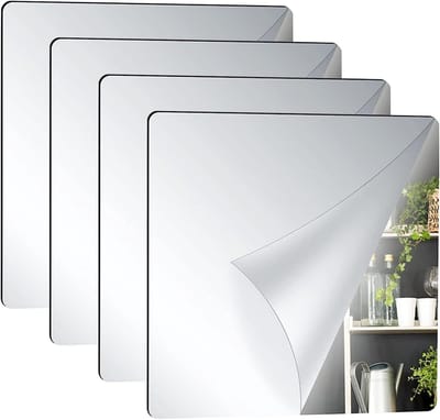 EGoods - Zelfklevende sticker set acryl spiegel - Decoratieve spiegelfolie voor badkamer, woonkamer, slaapkamer - Wandspiegel - Studentenhuis - 4 stuks