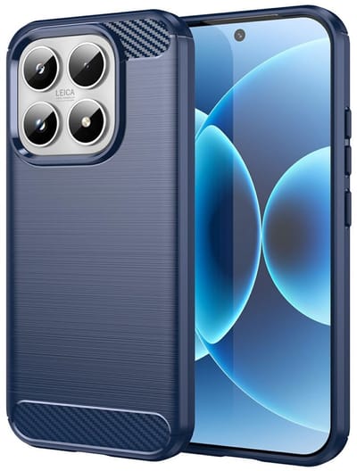 Geborsteld TPU Hoesje Geschikt voor Xiaomi 17 - Beschermhoes - Back Cover - Case Flexibel TPU - Stijlvol Carbon - Dun - Blauw