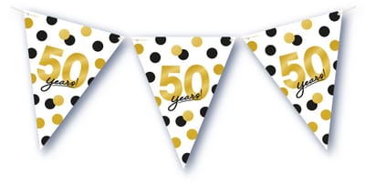 BTH – 50 Jaar Vlaggenlijn – Wit-Zwart-Goud – 6 m Verjaardag Decor – 50 Jaar Celebration Feest Versiering – Slinger