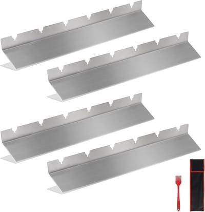 LALAGO 4 Pcs BBQ Skewer Holders Stainless Steel Skewer Set for 6 Skewers with Brush and Bag for Charcoal, Gas and Electric Grills