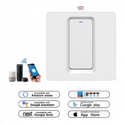 Slimme Inbouw Schakelaar | 1-voudig | Wifi | Handmatig en App |Instelbare schema's | Controleverlichting | Google home | Tuya Smart Life | Wit
