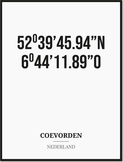 Poster/kaart COEVORDEN met coördinaten