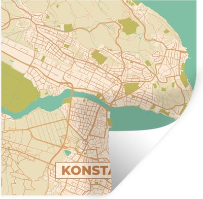 Muurstickers - Sticker Folie - Konstanz - Vintage - Plattegrond - Stadskaart - Kaart - 100x100 cm - Plakfolie - Muurstickers Kinderkamer - Zelfklevend Behang XXL - Zelfklevend behangpapier - Stickerfolie