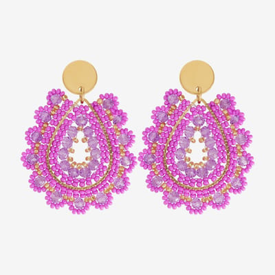 Eleganza Pink And Purple Beads Earrings Gold