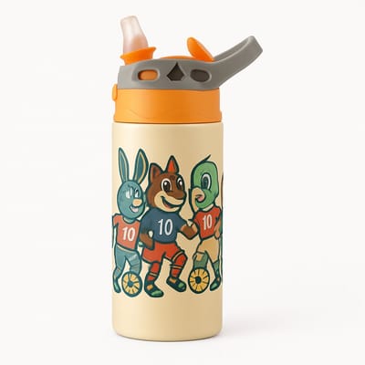 Zachte Aquarel Pastel Drinkfles – Stijlvolle Waterfles voor Creatieve Geesten en Kunst Liefhebbers - Waterfles voor kinderen (wit/oranje)