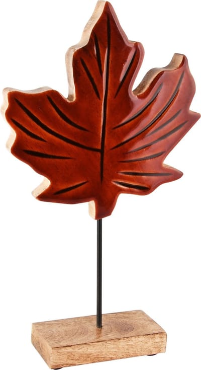 Dekoratief | Deco esdoornblad op voet, bruin, metaal/hout, 19x5x34cm | A248371