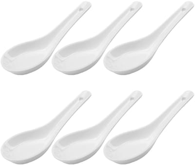 Dailygoods- Soeplepels Set van 6 - Keramische Opscheplepel - Porselein Serveerschep - Voor Rijstkom/Ramen - Wit - Geschikt voor Voorgerechten/Dessert - Serveerlepel