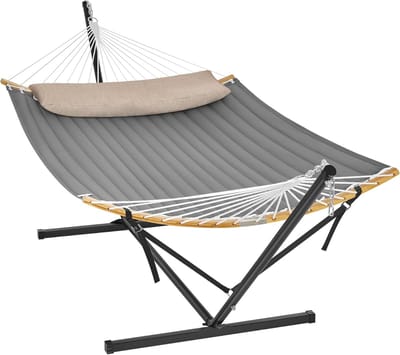Luxe 2-Persoons Hangmat met Stalen Frame en Kussen 200x140 cm – Verstelbare Hoogte, 200 kg Draagvermogen, Inclusief Draagtas, Weerbestendig – Casa Dorada