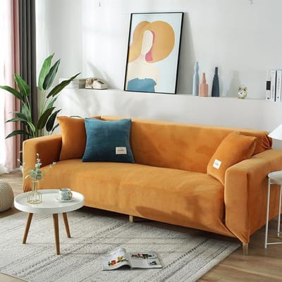 Bankhoes van fluwelen stof, elastische bankhoes, bankhoezen, L-vormige bankhoezen voor thuis 2 Seat Sofa oranje