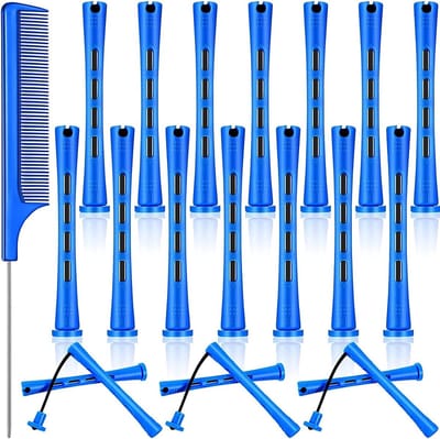 Haarperm rodset met 21 stuks, inclusief koude golvende staafjes, kunststof haarrollers en penseelkam voor professionele haardressing en styling, blauw, 0,9 cm