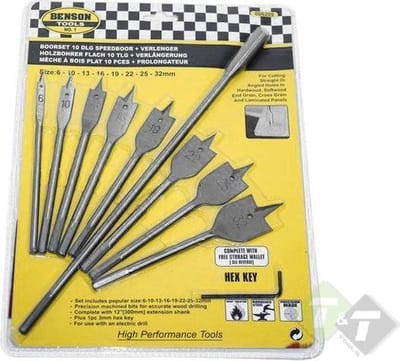 Speedboren set, 10 delig, 6, 10, 13, 16, 19, 22, 25 en 32mm, verlengstuk van 300mm
