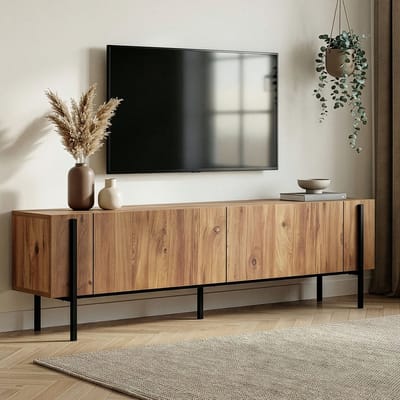 Asir - TV-standaard - Atlantische den, zwart - 100% met melamine gecoat spaanplaat - 192 x 37 x 14 cm