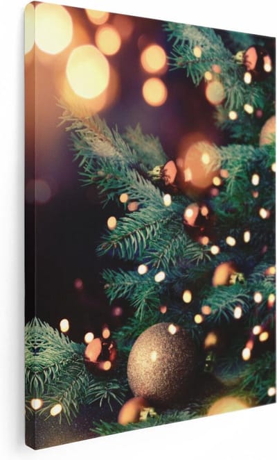 Artaza Canvas Schilderij Kerstverlichting - 30x40 cm - Klein - Muurdecoratie Woonkamer - Wanddecoratie Kerstboom - Schilderijen Op Canvas
