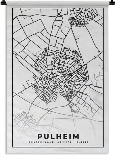 Wandkleed - Wanddoek - Kaart - Pulheim - Stadskaart - Plattegrond - 120x180 cm - Wandtapijt