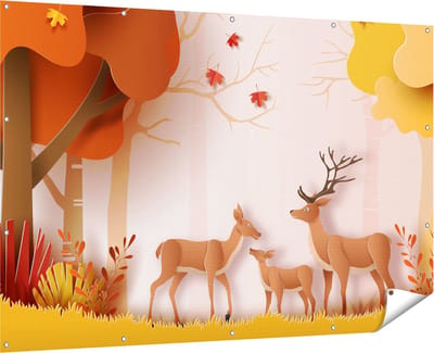 Gards Tuinposter Herten in het Bos Illustratie - Abstract - 180x120 cm - Tuindoek - Tuindecoratie - Wanddecoratie buiten - Tuinschilderij